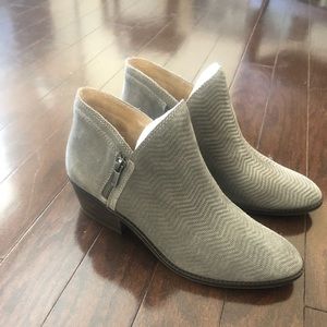 Fhuna Embossed Suede Block Heel Ankle Booties